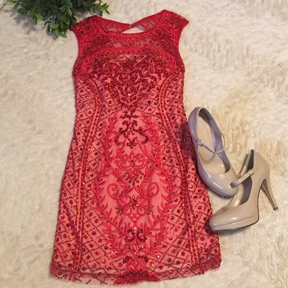 Gorgeous Red Beaded & Sequin Dress - Picture 1 of 12